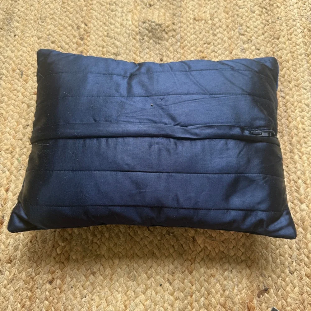 Vintage Navy Blue Velvet Embroidered Floral Throw Pillow Botanical Whimsigotj